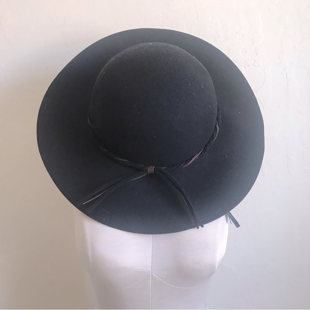 Saks Fifth Avenue Braided Cord Trim Wool Floppy Hat Black Brown